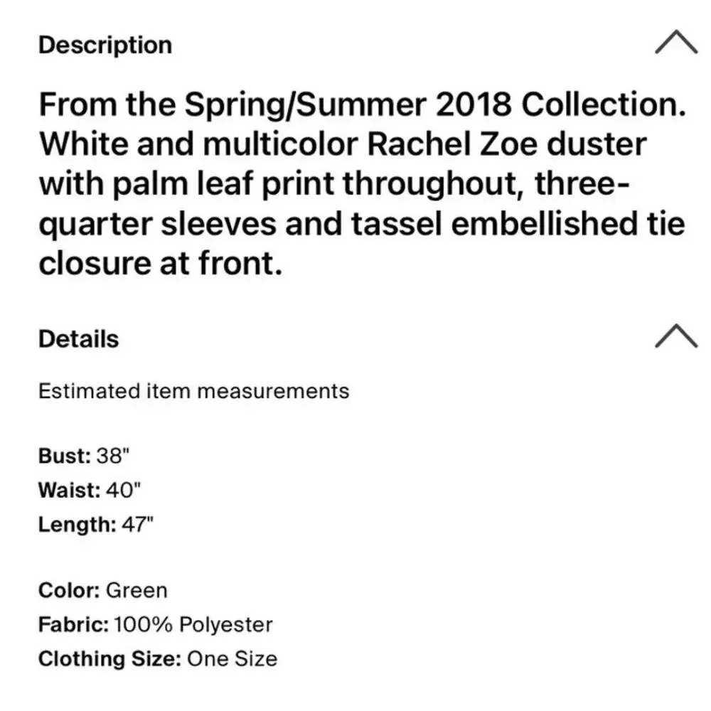 Rachel Zoe 2018 Palm Leaf Print Cover Up‎ Duster One Size NWOT